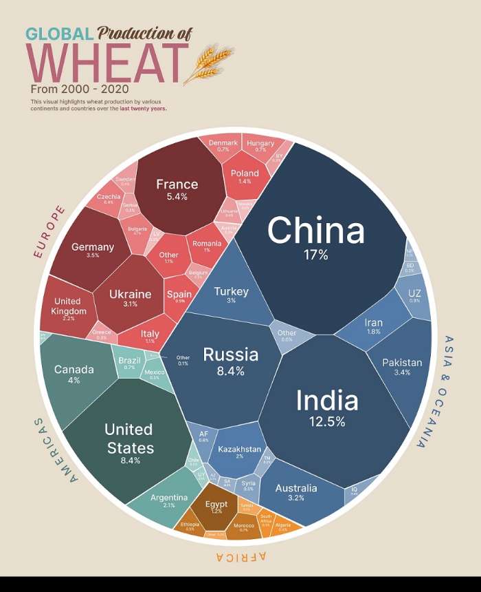 کدام کشورها بیشترین گندم را در جهان تولید می کنند؟