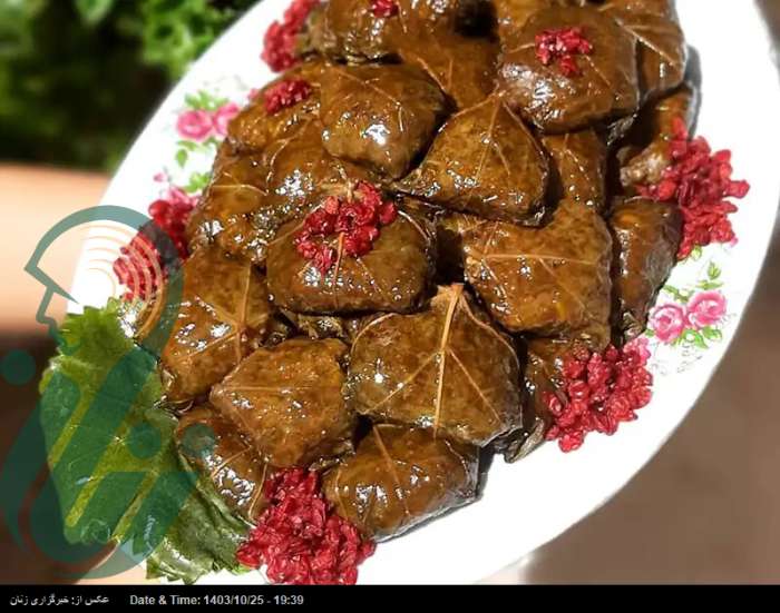 طرز تهیه دلمه برگ مو با چاشنی رب انار